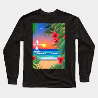 Tropical Sunset Beach Scene Long Sleeve T-Shirt